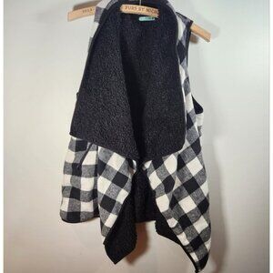 OS. PS Kate Sherpa Plaid Black and white vest flowy soft warm